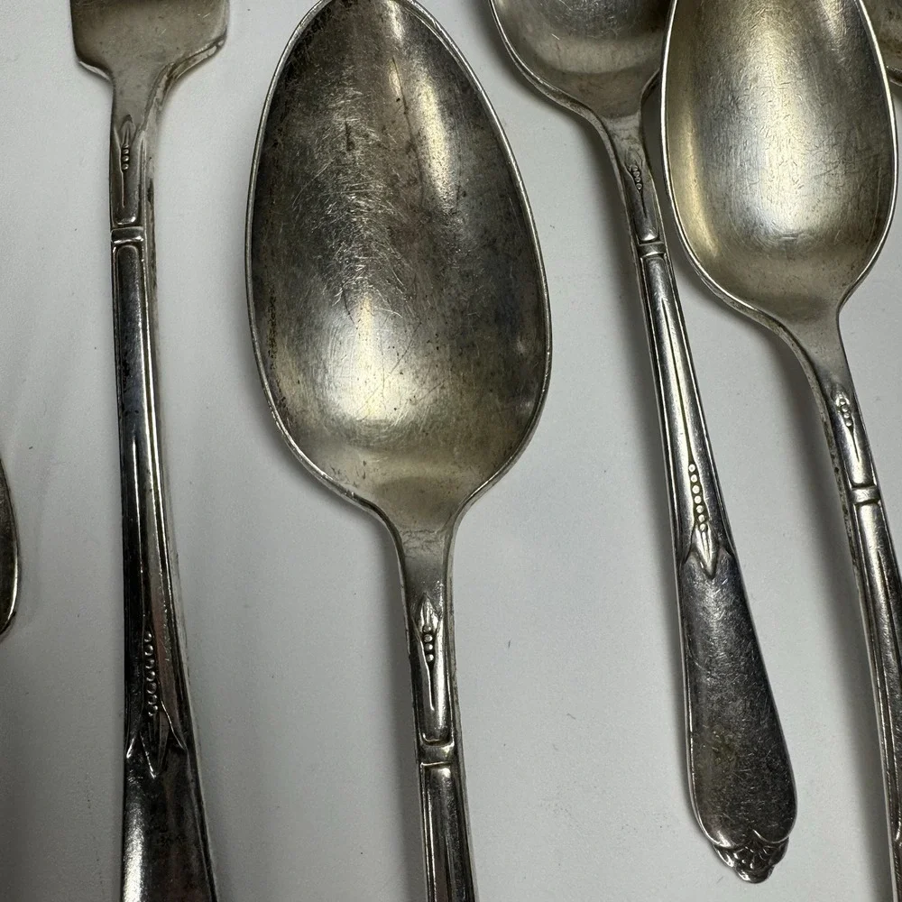 Rogers XII Silverplate Flatware Set 14pc Inspiration 1933 IS Art Deco Fork Spoon